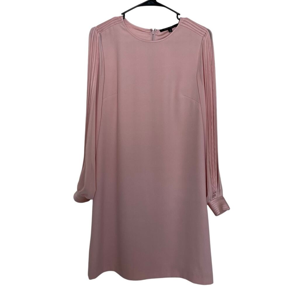 Alex Marie | Pale Pink Pleated Chiffon Sheer Sleeve Dress Size 2 Coquette